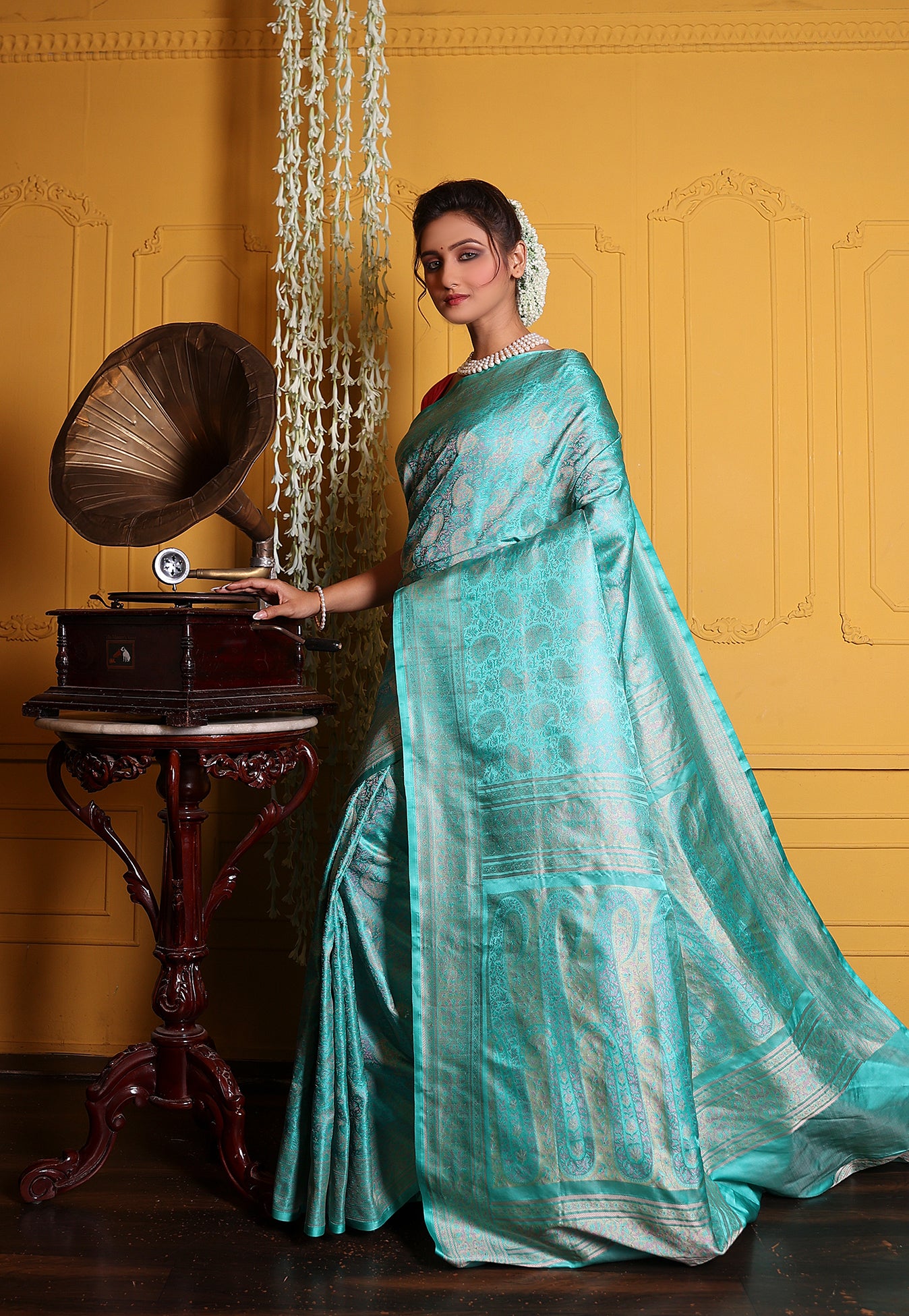 Sea Green Banarasi Silk Classic Saree